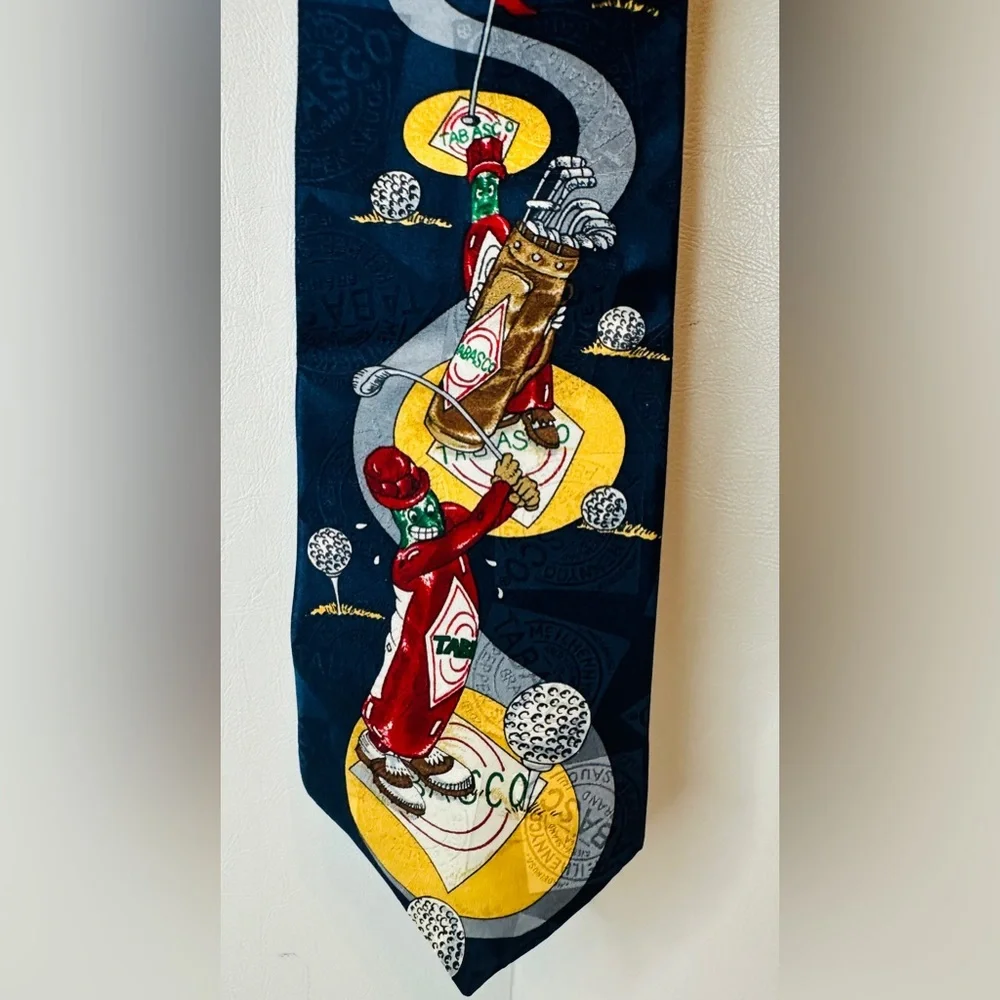 Men’s Vintage Silk Tabasco Brand Tabasco/Golf Themed Tie Multi Colored Necktie